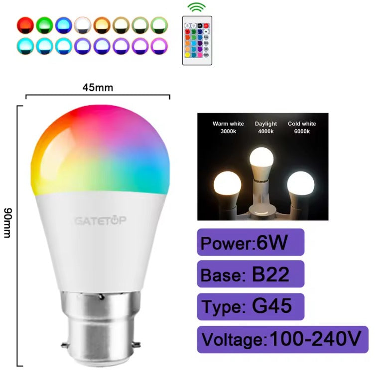 Lampadina LED Smart Multicolore RGB + CCT – Wi-Fi & Telecomando – 6W/10W