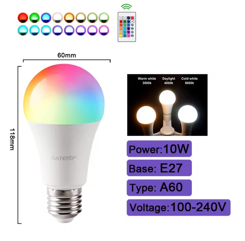 Lampadina LED Smart Multicolore RGB + CCT – Wi-Fi & Telecomando – 6W/10W