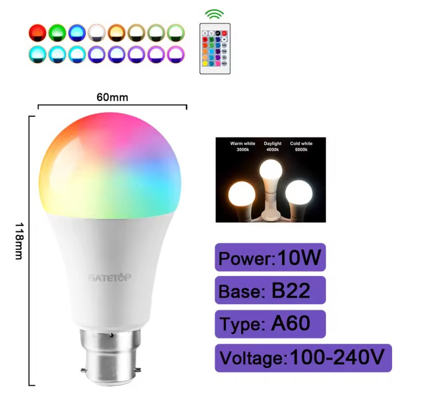Lampadina LED Smart Multicolore RGB + CCT – Wi-Fi & Telecomando – 6W/10W
