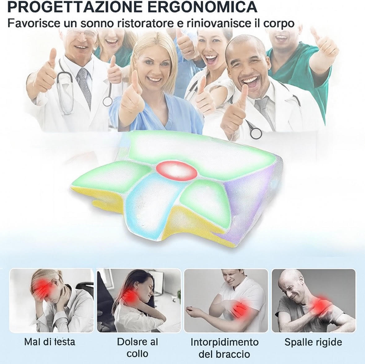 Cuscino Cervicale Memory Foam 2 in 1 – Ortopedico, Ergonomico e Traspirante per Dormire Bene